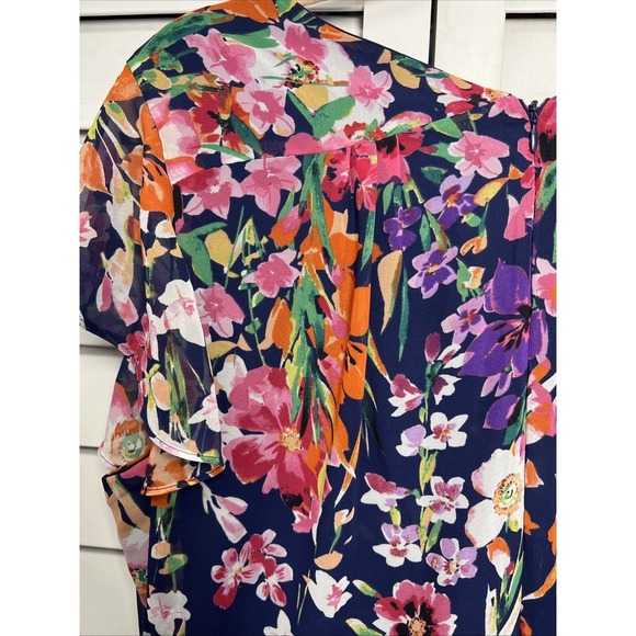 Eliza J Floral Flutter Sleeve V-Neck Ruffle Chiffon Dress Women's Size 6 - Picture 9 of 9